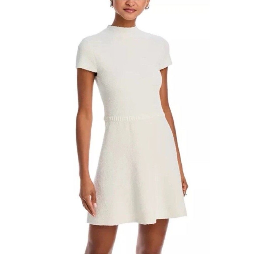 Aqua Women’s Boucle Mock Neck Mini Dress Size M NWT White